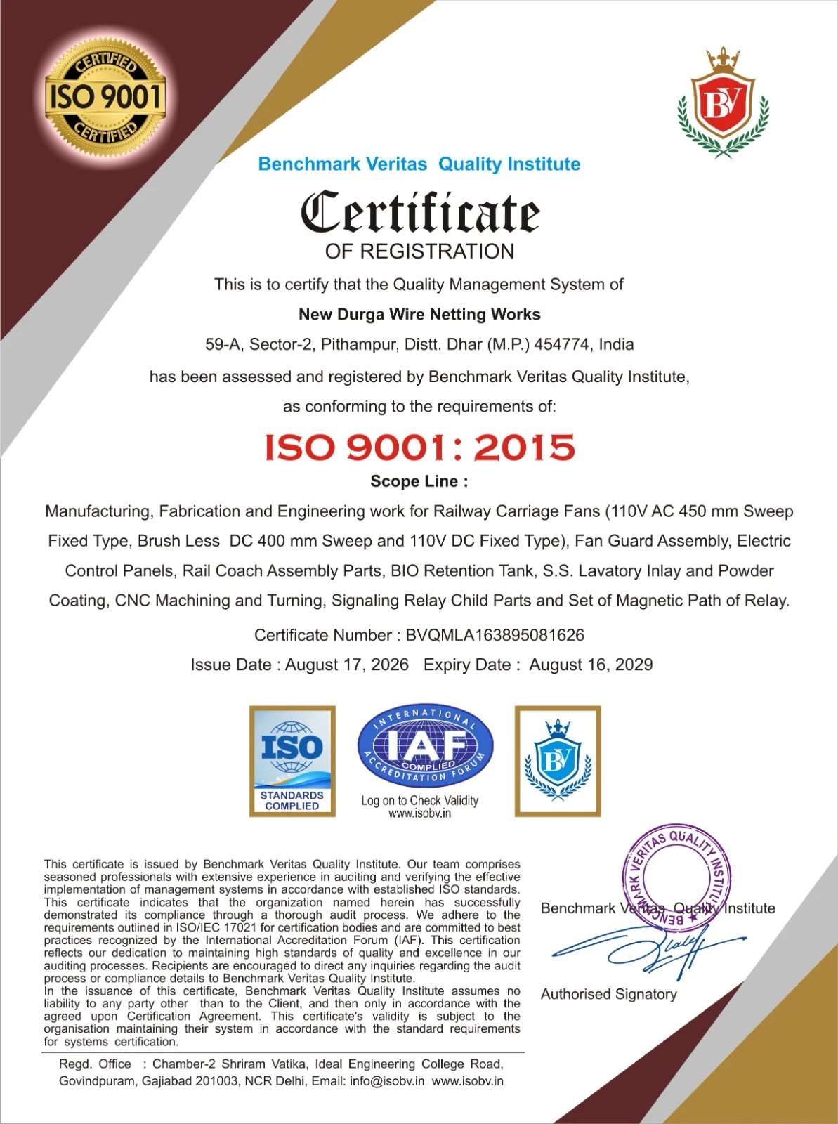 ISO 9001:2015 Certificate preview