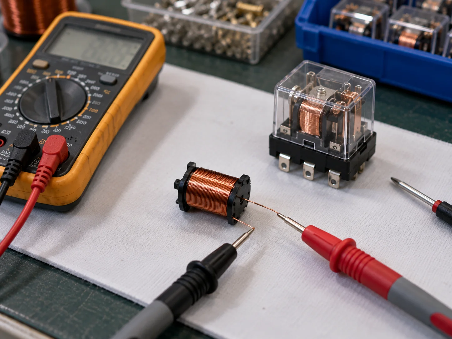 Relay coil resistance and electrical continuity testing
